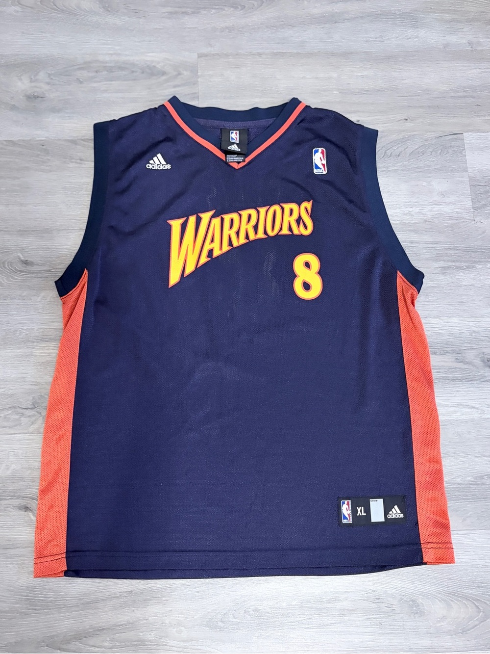 adidas Warriors Navy and Orange Basketball Jersey #8